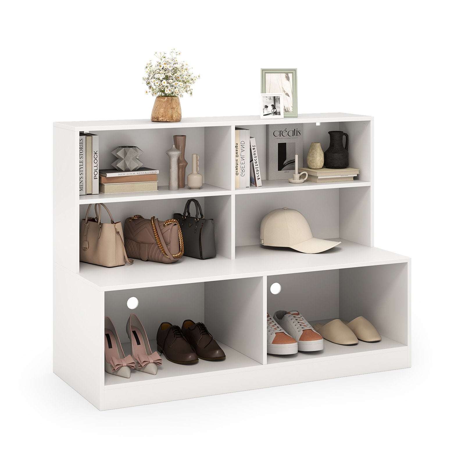 Entryway Shoe Cabinet with 2 Anti-tipping Kits-White