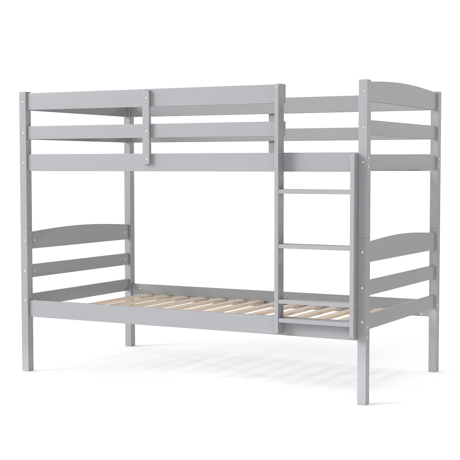 Solid Wood Twin Over Twin Bunk Bed Frame with High Guardrails and Integrated Ladder-Espresso