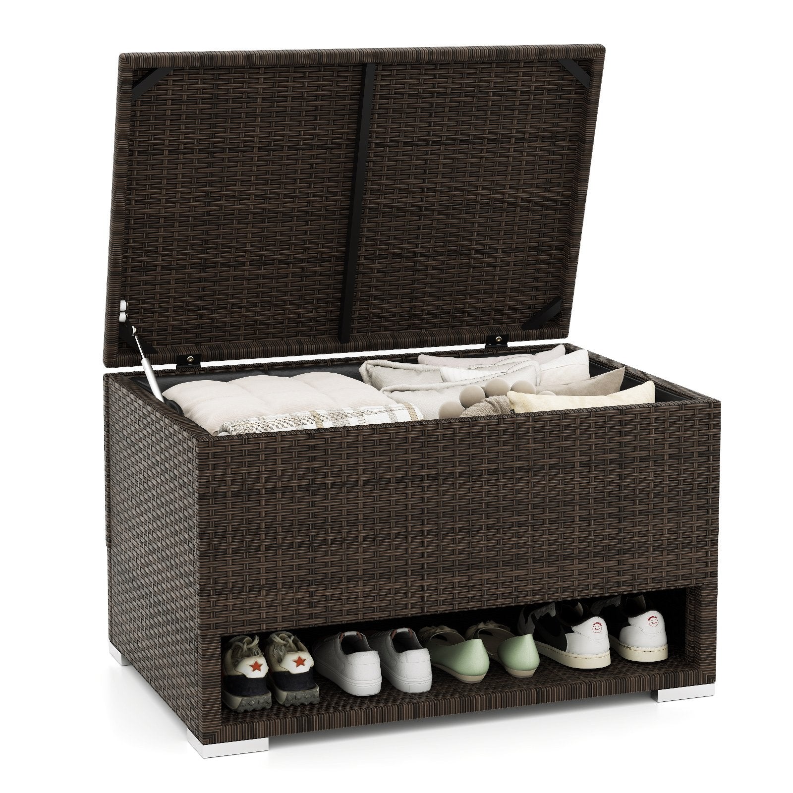 PE Rattan Storage Bin with Waterproof Liner for Patio Cushions