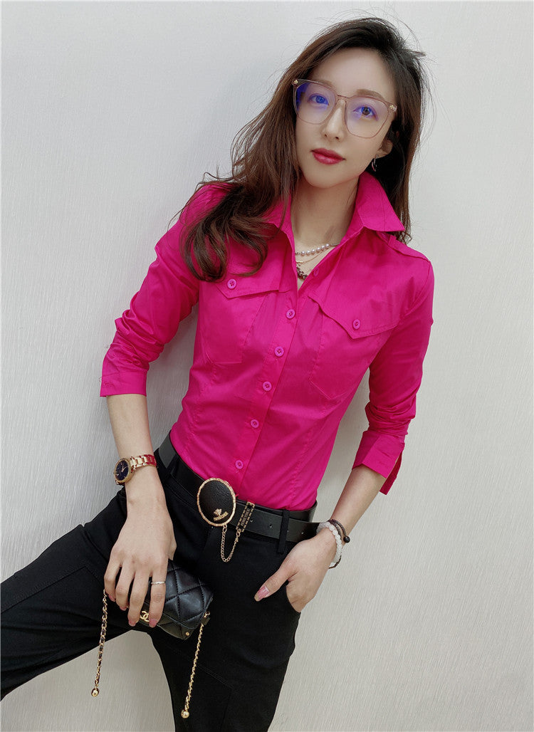 Solid Color Long-sleeved Shirt Women's Younger Shirt