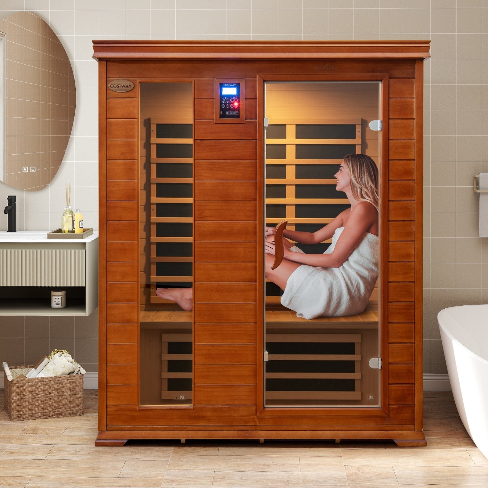 3 Persons Infrared Sauna Canadian Hemlock and Red Cedar Wood Far Infrared Sauna Room