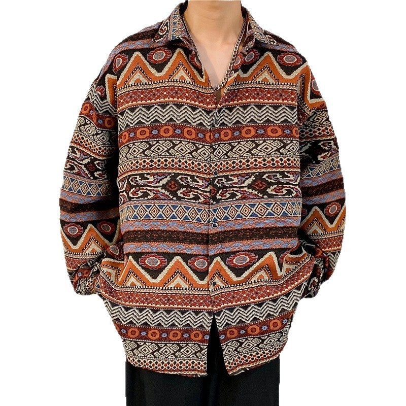 Loose Autumn And Winter Japanese-style Retro Ethnic Style Couple Long Sleeve Shirt