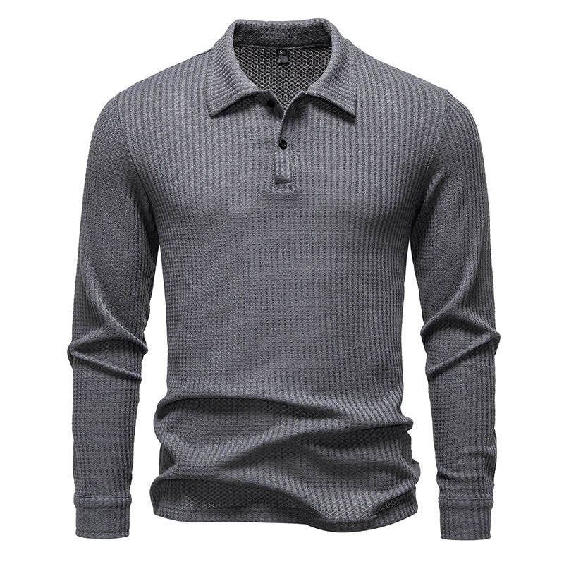 New Men's Walf Checks Fabric Long Sleeve Lapel T-shirt