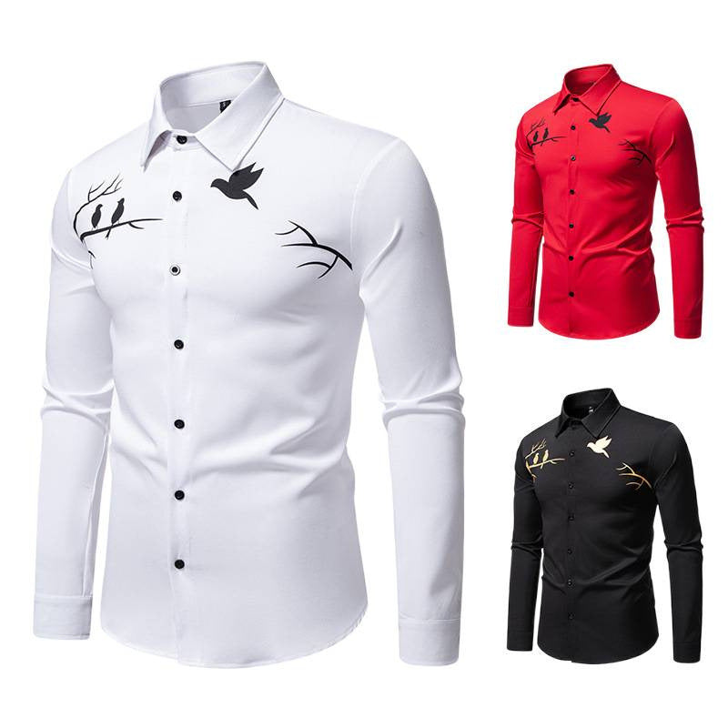 Men's Printed Casual Slim-fit Long-sleeved Shirt