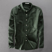 Spring And Autumn Men's Solid Color Long Sleeve Linen Shirt Cotton Linen Fabric