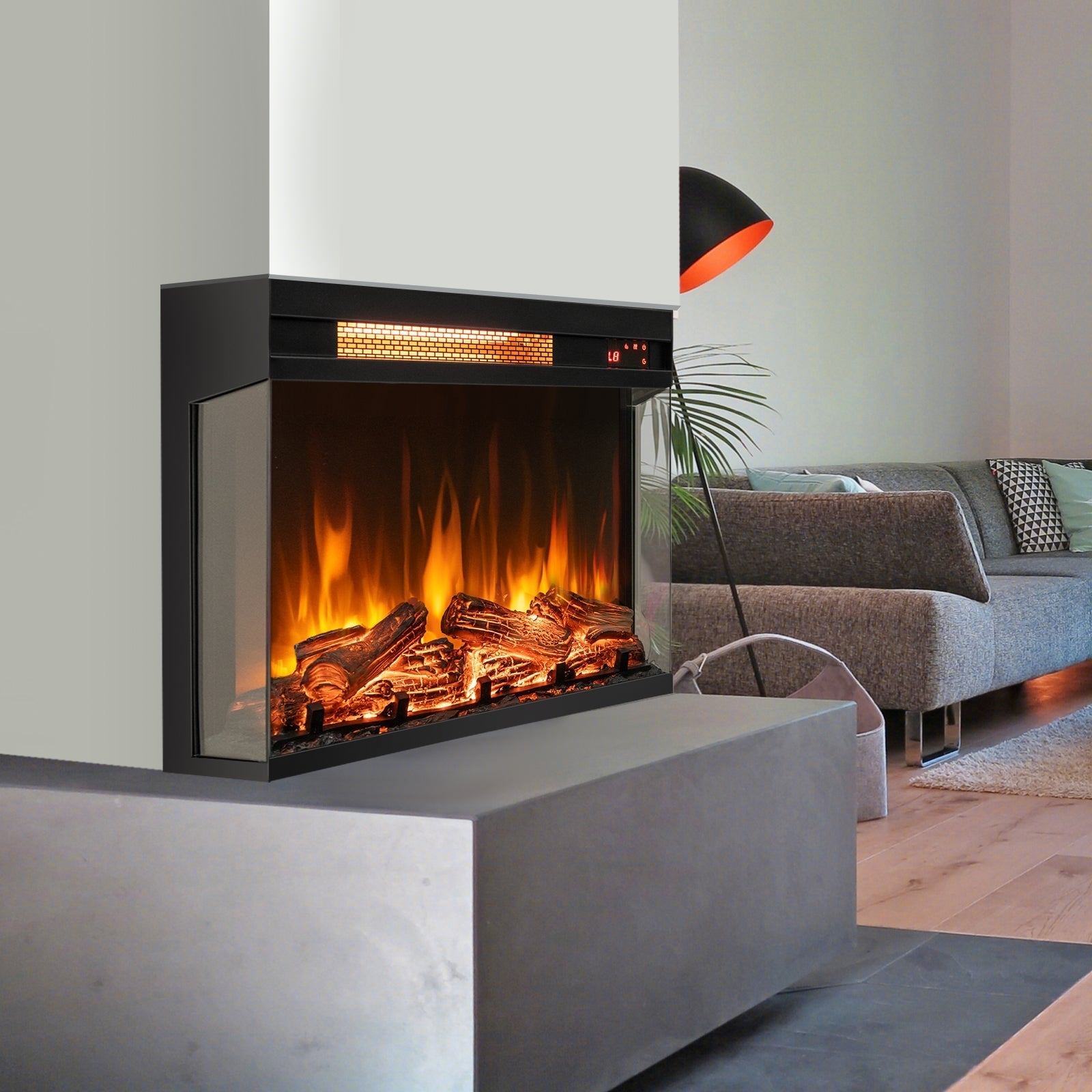 23 Inch 3-Sided Electric Fireplace 1500W Recessed Fireplace Insert-Black