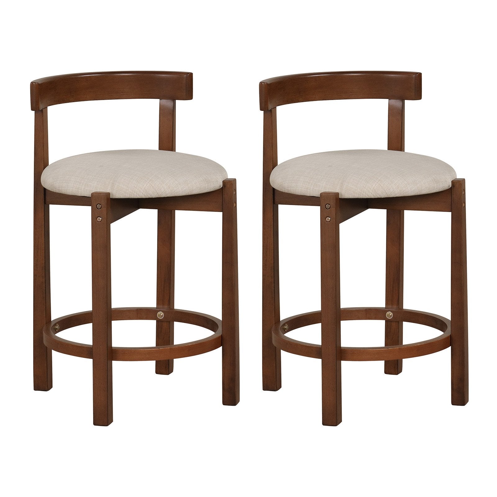 24 Inch Counter Height Bar Stools Set of 2 with Backrests and Footrests-Beige
