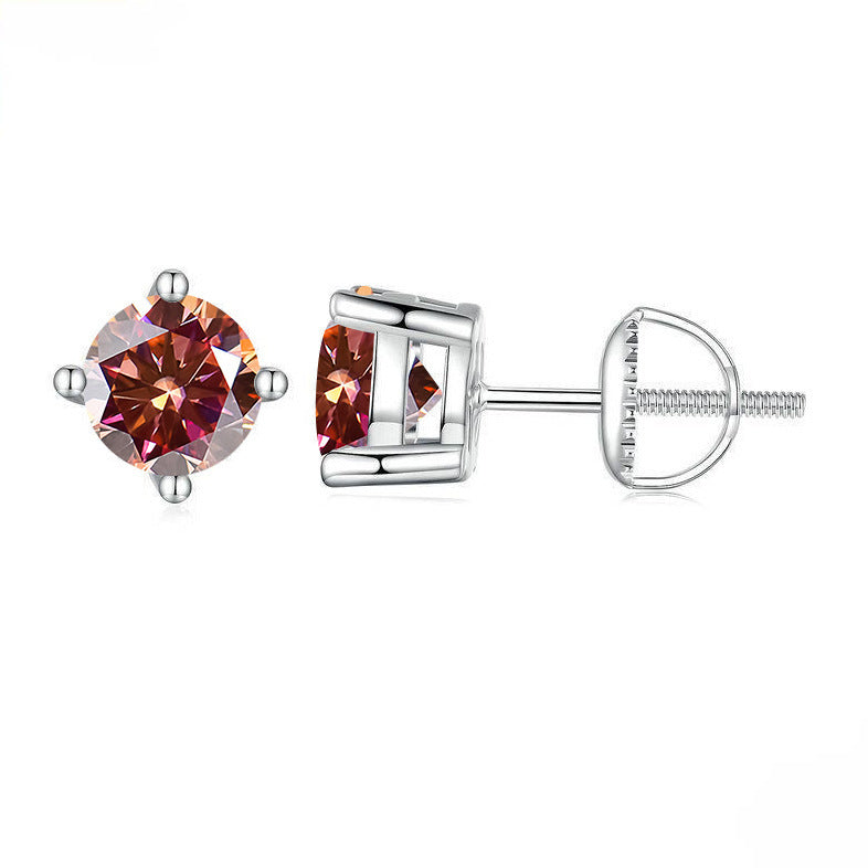 S925 Sterling Silver Green Four-claw Moissanite Stud Earrings