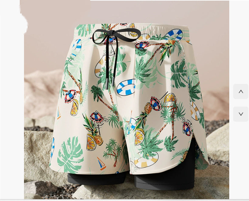 Men's Double-layer Three-point Swimming Trunks