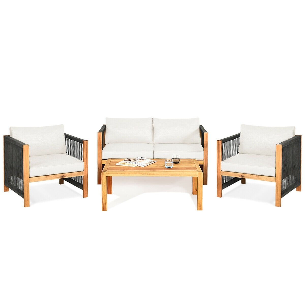 4 Pieces Acacia Wood Outdoor Patio Furniture Set