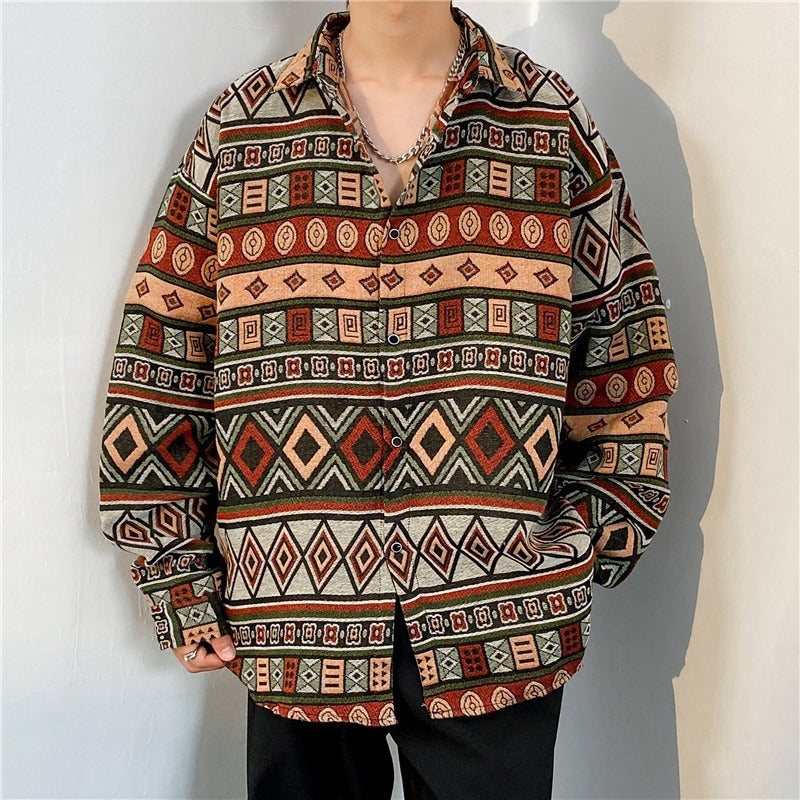 Loose Autumn And Winter Japanese-style Retro Ethnic Style Couple Long Sleeve Shirt