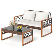 2 Pieces Patio PE Wicker Furniture Set Outside Conversation Set for Porch-White