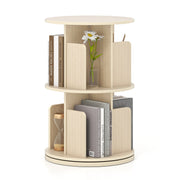2-Tier Rotating Bookshelf with Dividers and Anti-falling Baffles-Natural