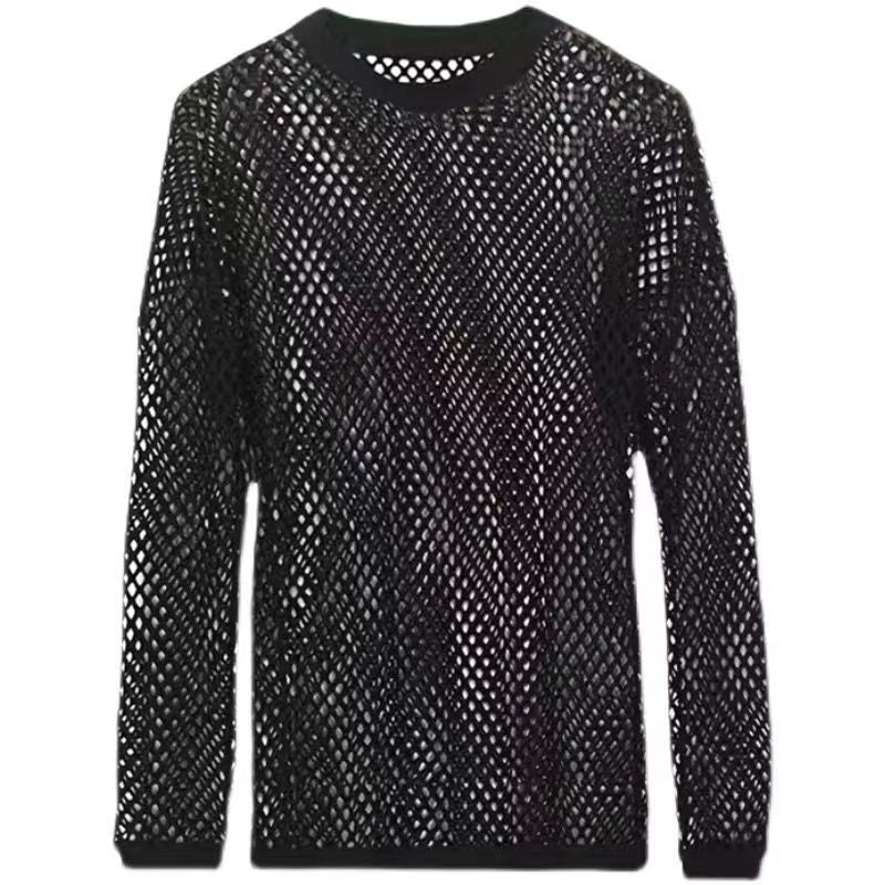 Men's Drop Shoulder See-through Mesh Hollow Bottoming Shirt Fashion