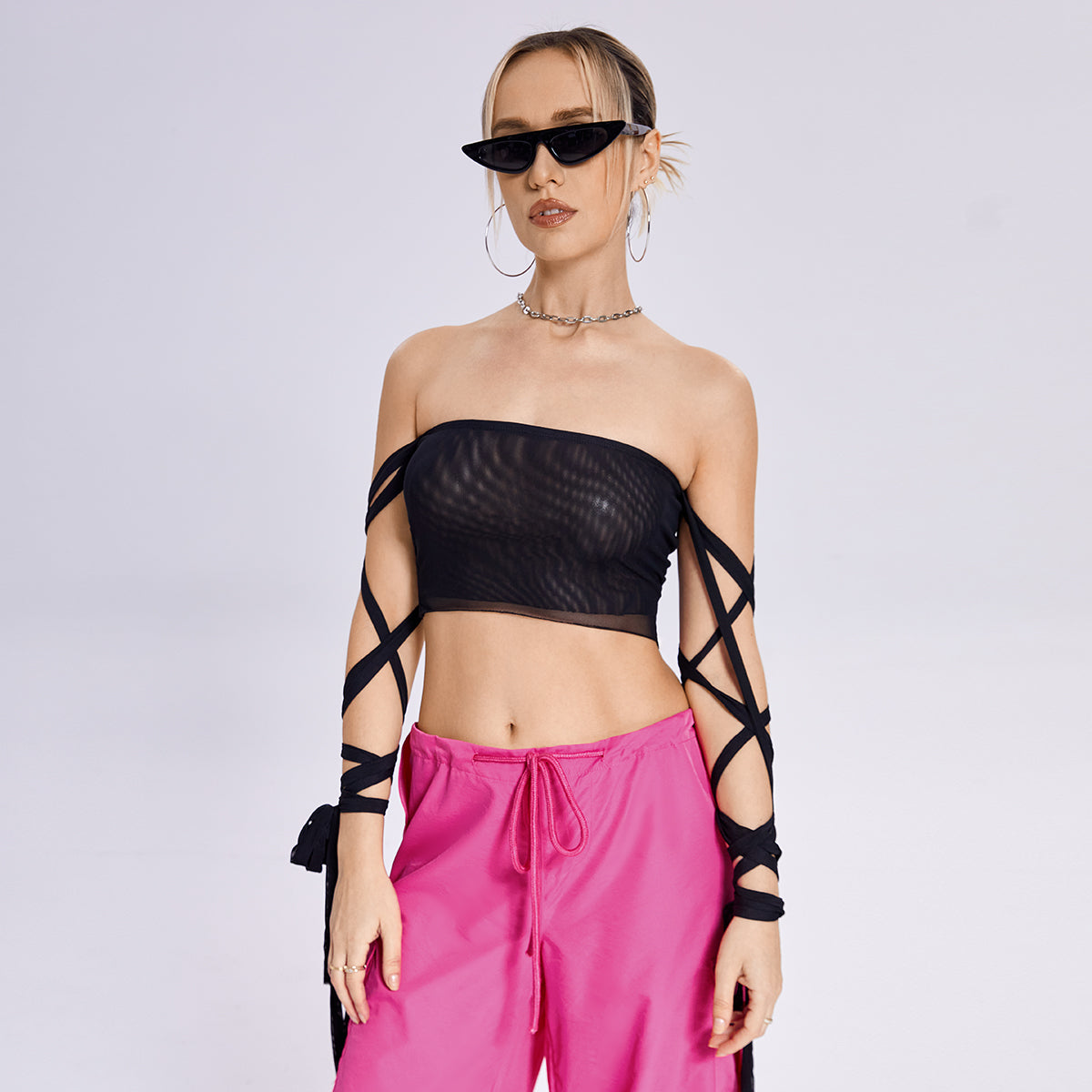 2023 New Style Womens Elastic Cross Arm Solid Color Straps Tank Top