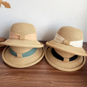 French Straw Sun Protection Bow Curling Temperament Straw Hat