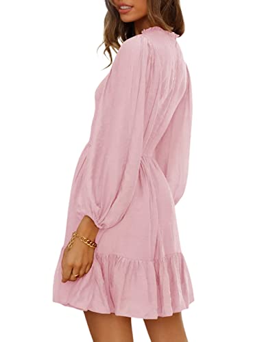 ADEWEL Women's Long Sleeve Mock Neck Ruffle Mini Dress