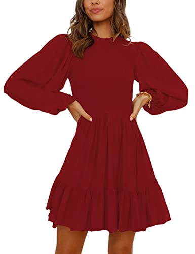 ADEWEL Women's Long Sleeve Mock Neck Ruffle Mini Dress
