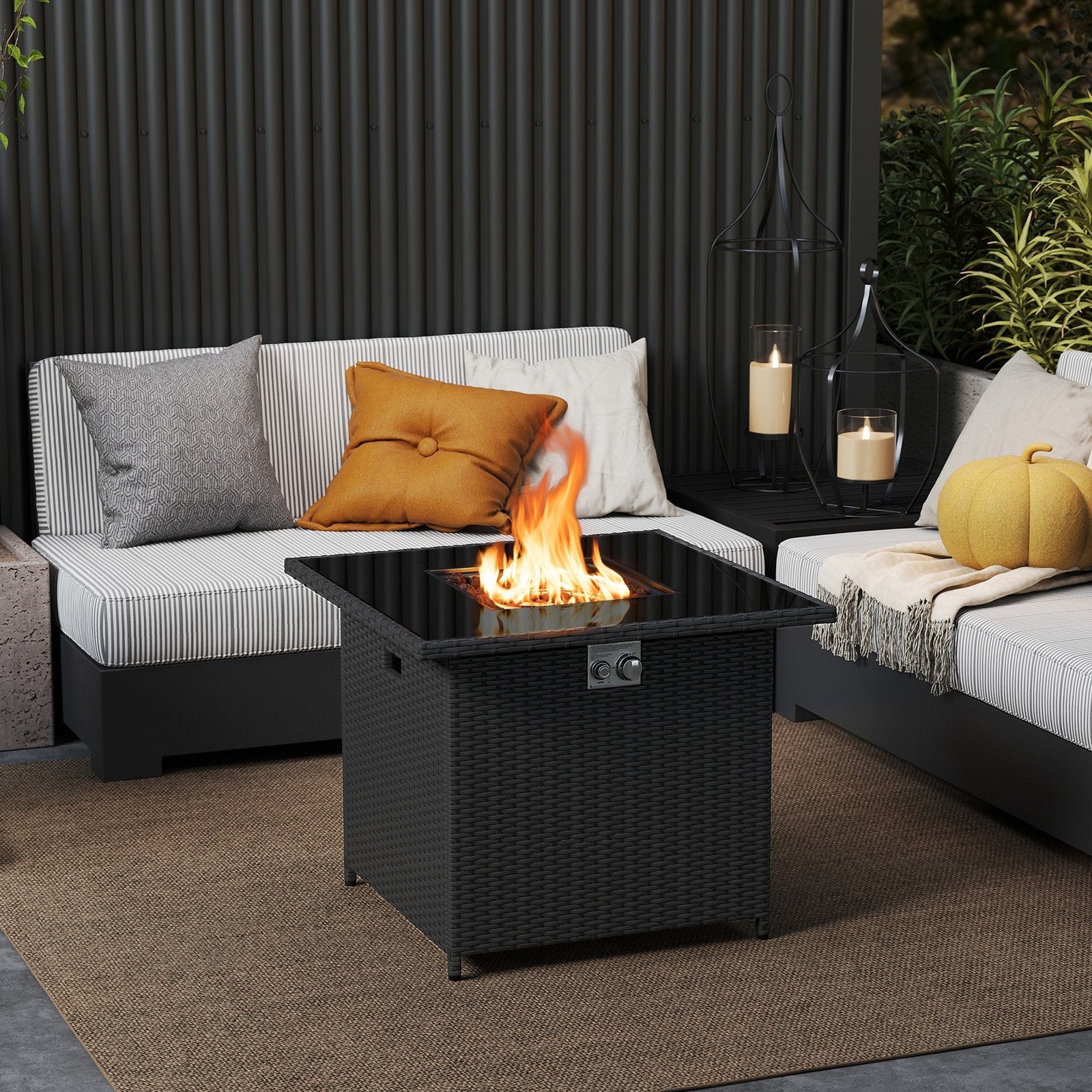 32.5 Inch Propane Fire Pit Table 5000 BTU with Tempered Glass Tabletop-Black