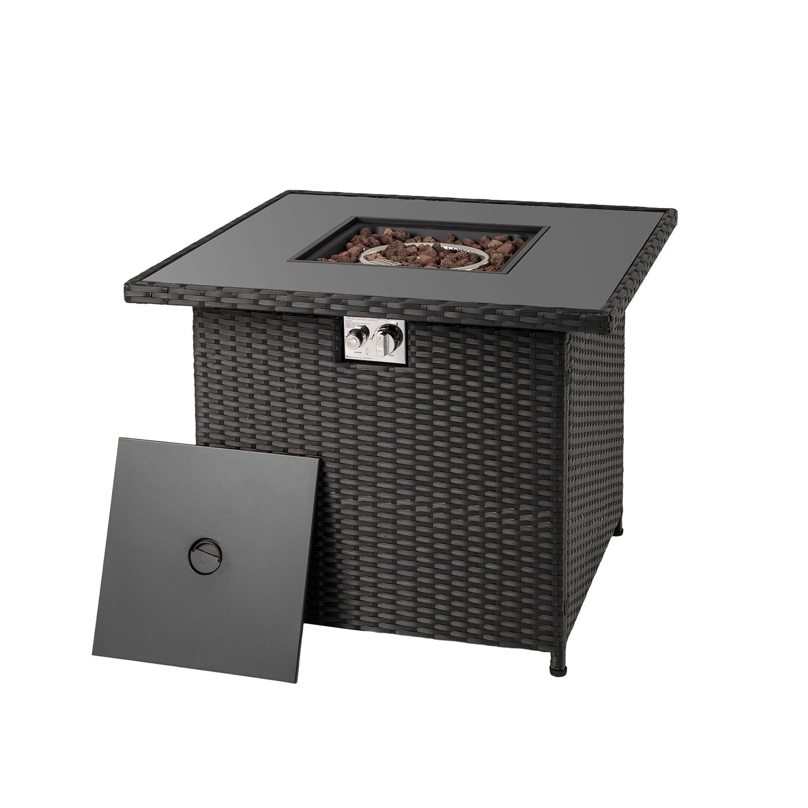 32.5 Inch Propane Fire Pit Table 5000 BTU with Tempered Glass Tabletop-Black