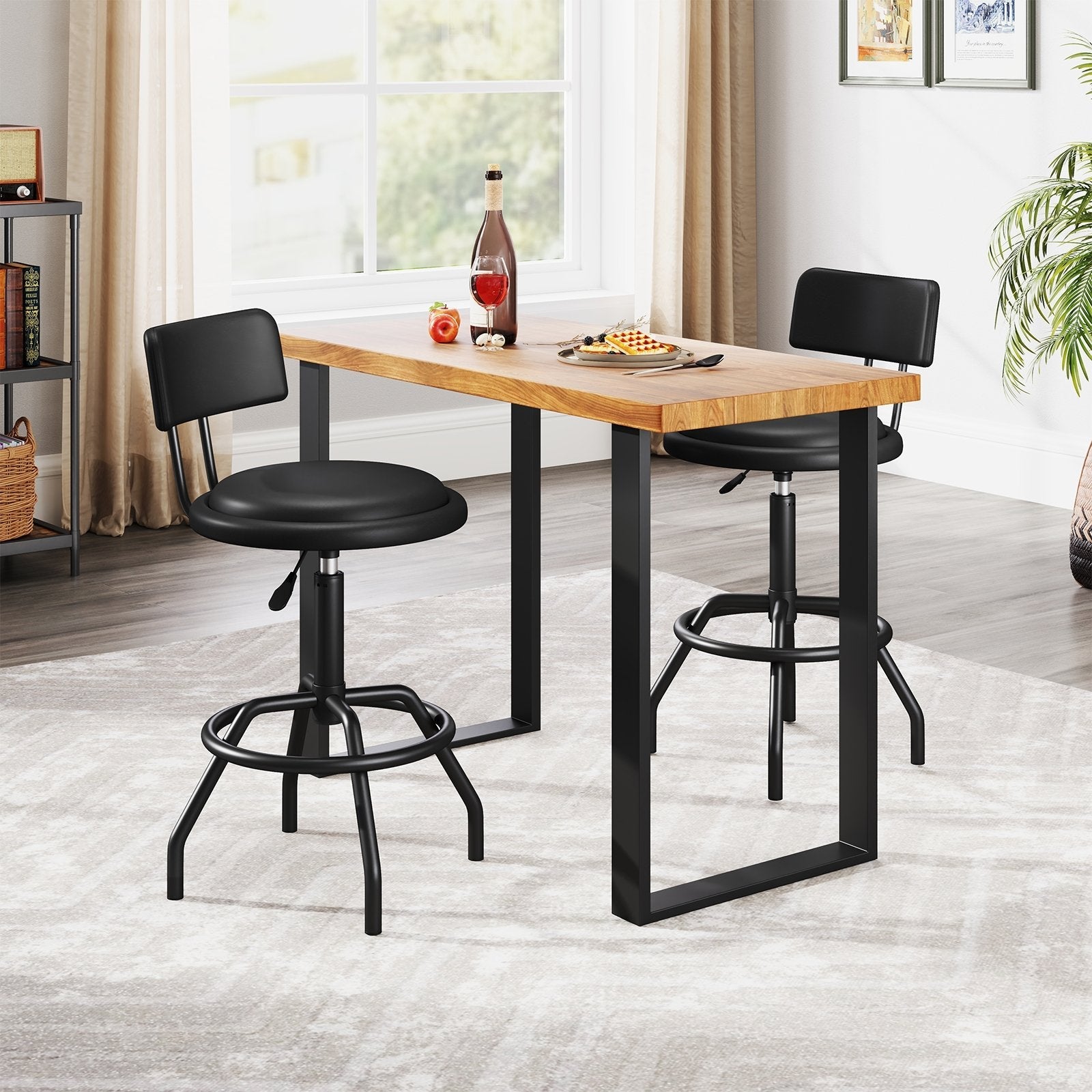 Set of 1/2 360° Swivel Counter Height Barstool with Padded Seat and Back-1 Piece