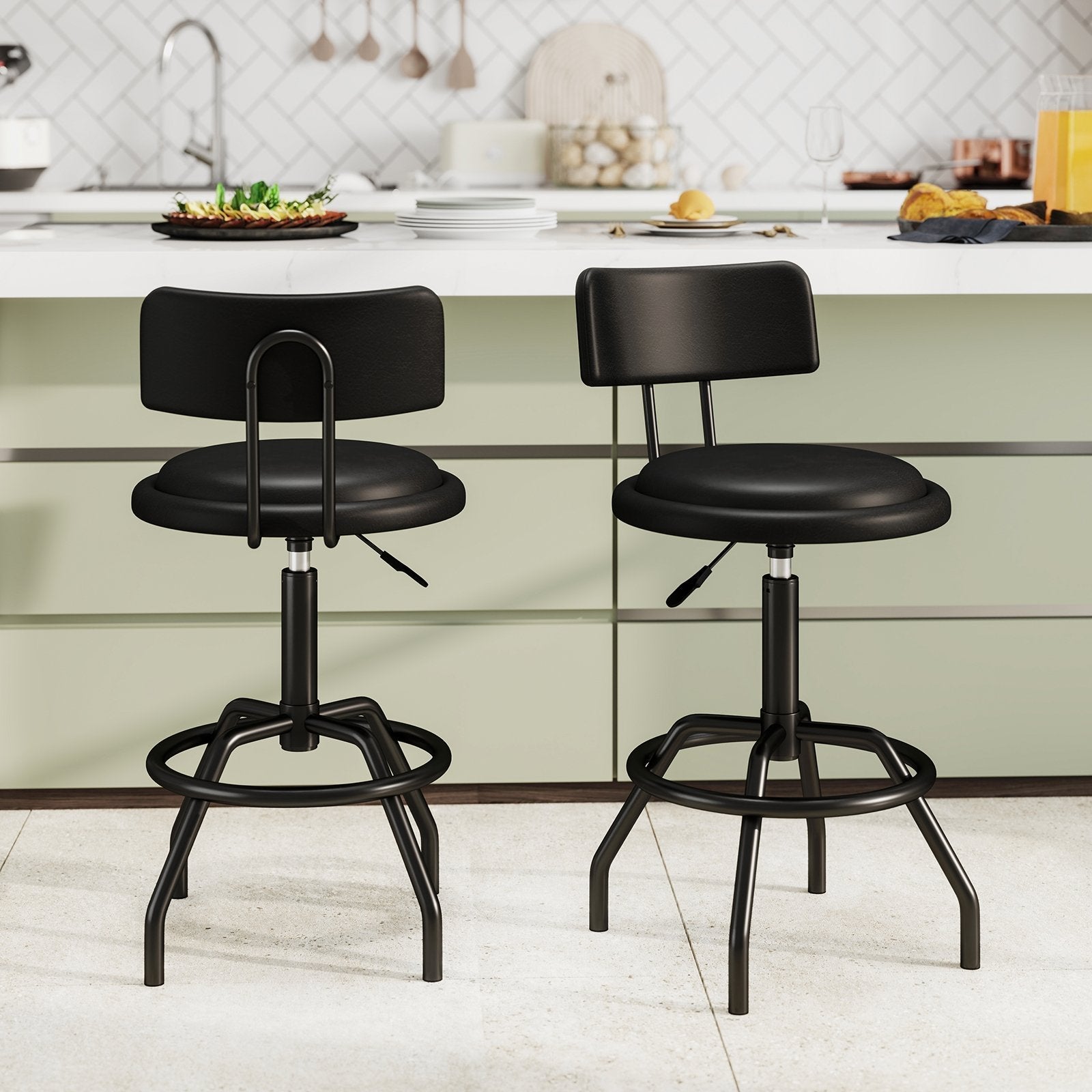 Set of 1/2 360° Swivel Counter Height Barstool with Padded Seat and Back-1 Piece