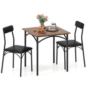 3-Piece Dining Table Set Square Kitchen Table and 2 Chairs for Dining Room-Rustic Brown