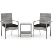 3 Piece Patio Furniture Set with Seat Cushions and Tempered Glass Tabletop for Balcony-Black