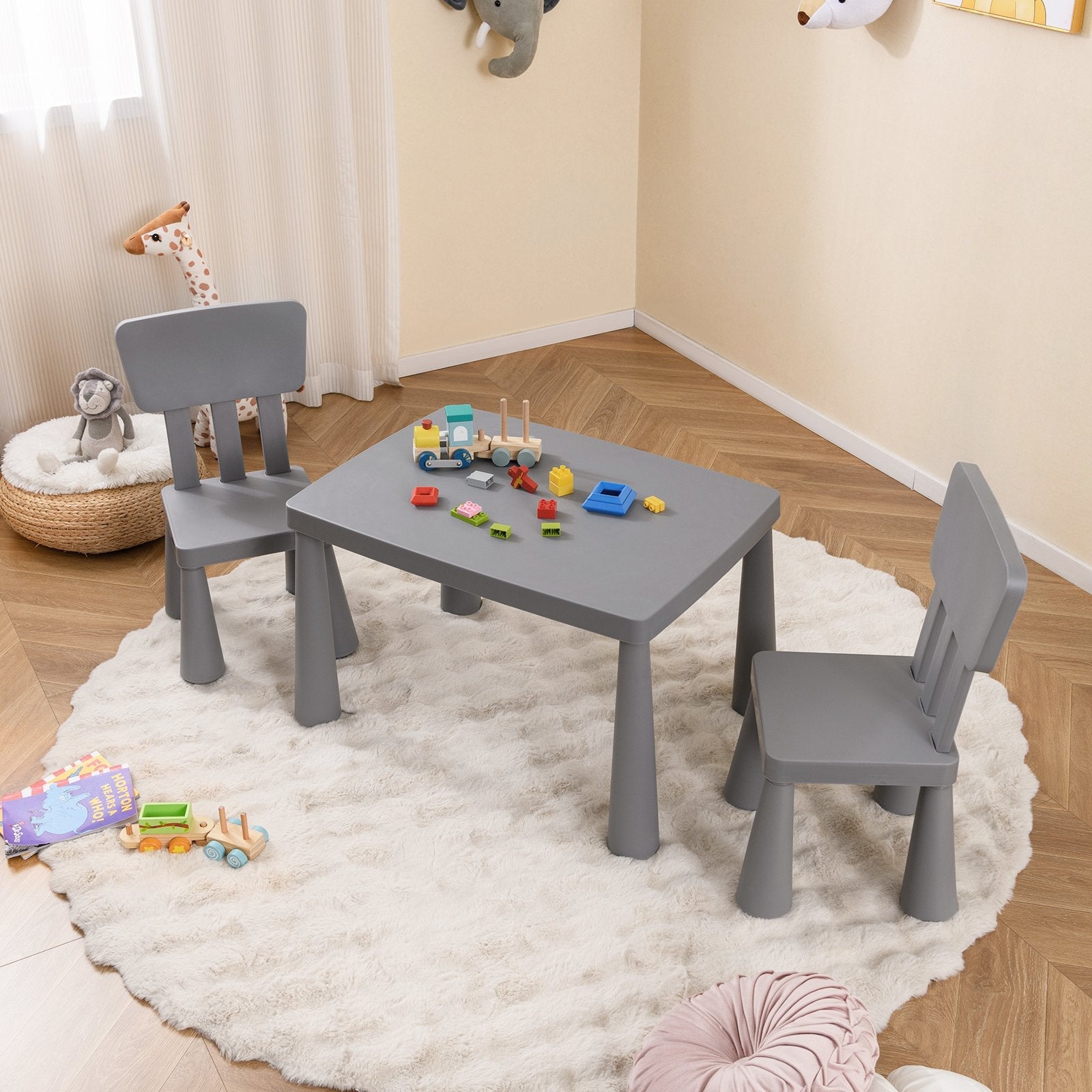 3 Pieces Toddler Multi Activity Play Dining Study Kids Table and Chair Set-Blue