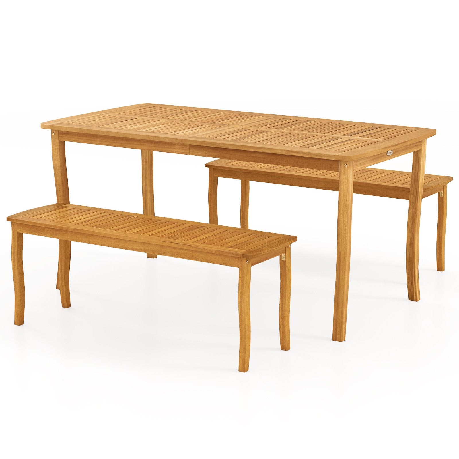 3 Pieces Patio Dining Set with Acacia Wood Outdoor Table and Benches