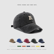 Washed Letter R Stick Ball Cap Casual Patch Sun Hat