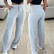 Solid Color High Waist Lace-up Elastic Waist Trimming Casual Trousers