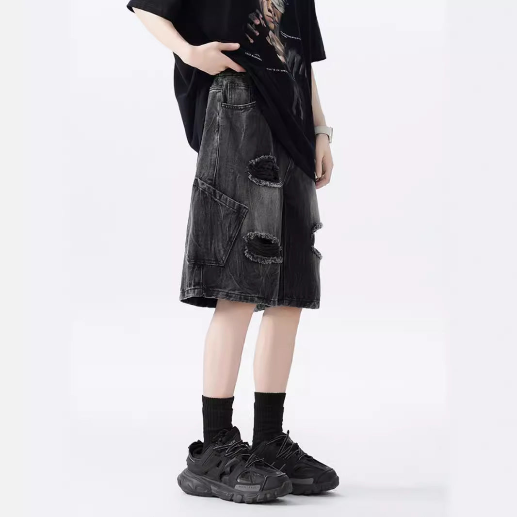 Washed Old Beautiful Ripped Denim Shorts