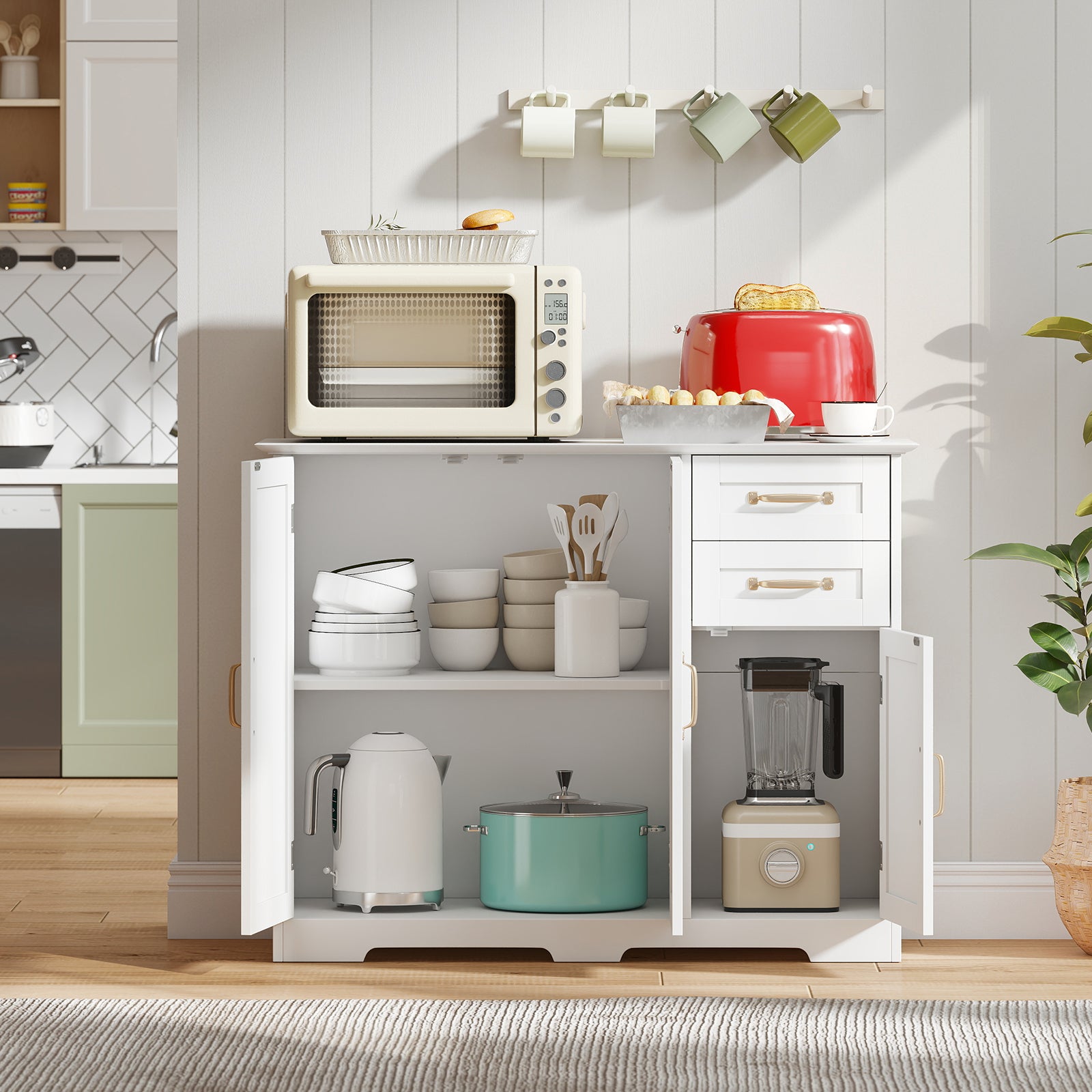 40 Inch Modern Kitchen Sideboard Buffet Cabinet with 2 Drawers and Adjustable Shelf-Black