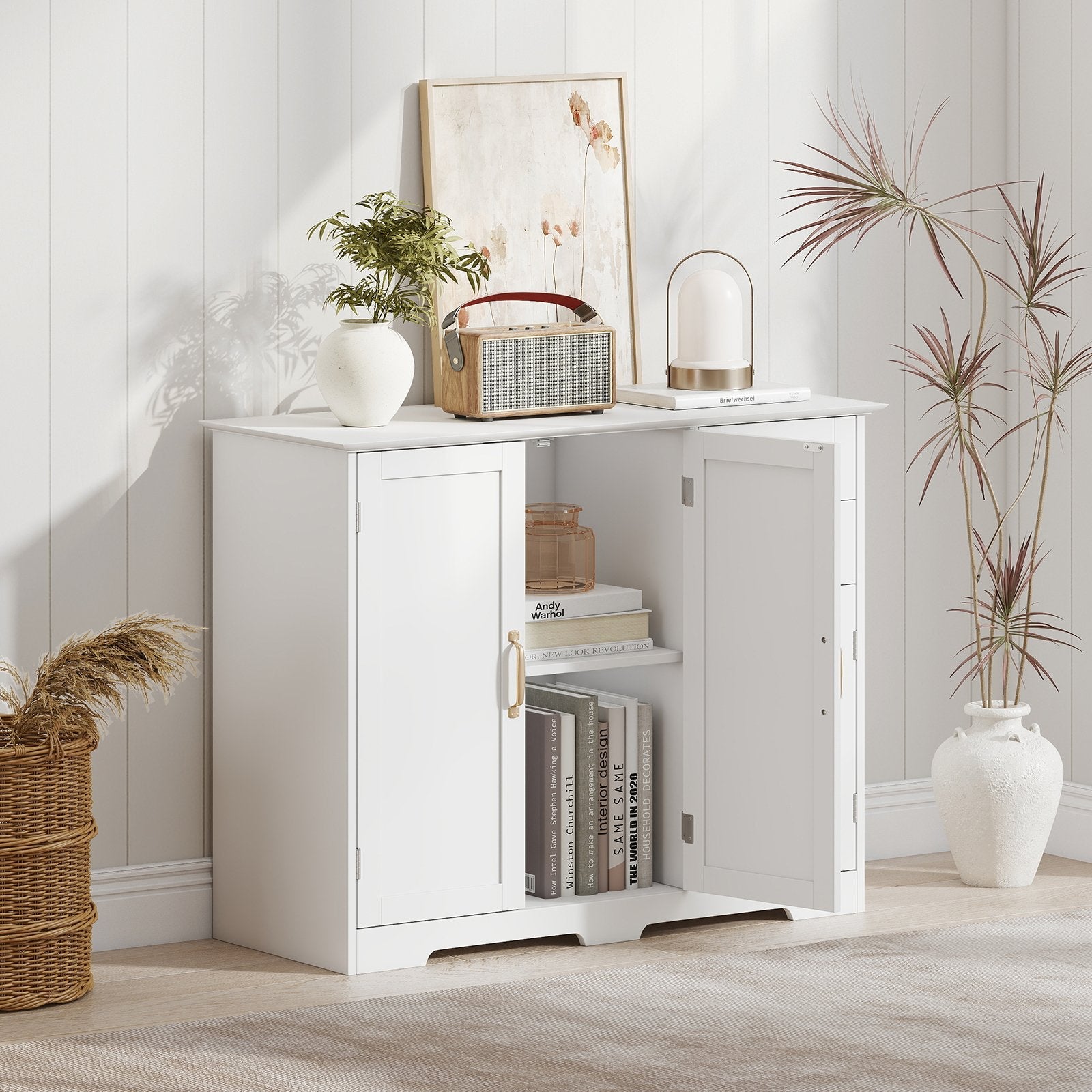 40 Inch Modern Kitchen Sideboard Buffet Cabinet with 2 Drawers and Adjustable Shelf-Black