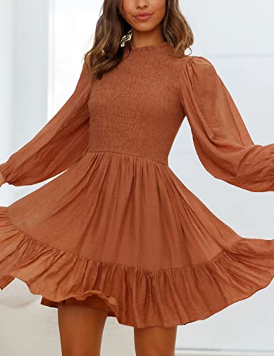 ADEWEL Women's Long Sleeve Mock Neck Ruffle Mini Dress