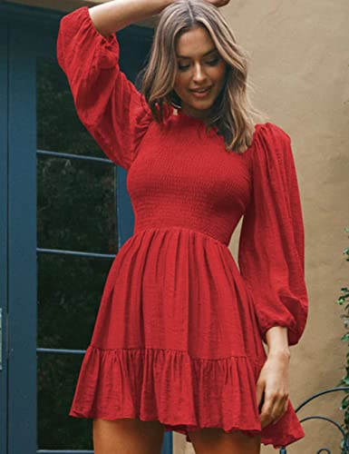 ADEWEL Women's Long Sleeve Mock Neck Ruffle Mini Dress