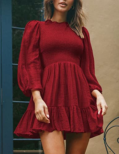 ADEWEL Women's Long Sleeve Mock Neck Ruffle Mini Dress