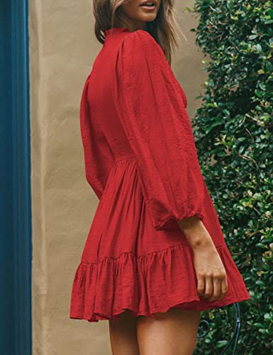 ADEWEL Women's Long Sleeve Mock Neck Ruffle Mini Dress