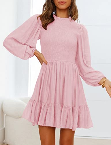 ADEWEL Women's Long Sleeve Mock Neck Ruffle Mini Dress