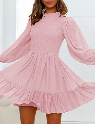 ADEWEL Women's Long Sleeve Mock Neck Ruffle Mini Dress