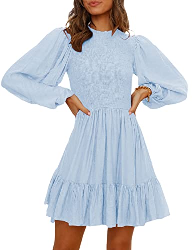 ADEWEL Women's Long Sleeve Mock Neck Ruffle Mini Dress