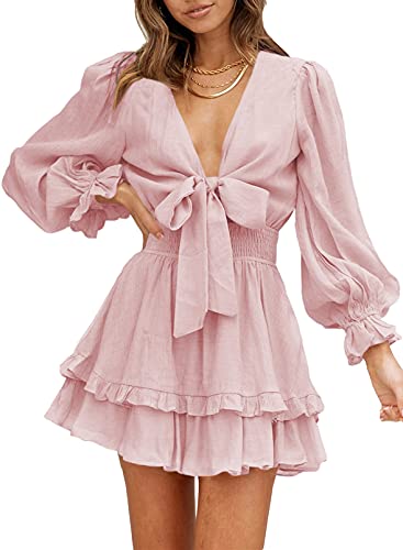 AILUNSNIKA Women's Knotted Tiered Mini Dress