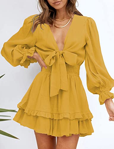 AILUNSNIKA Women's Knotted Tiered Mini Dress