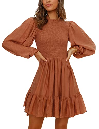 ADEWEL Women's Long Sleeve Mock Neck Ruffle Mini Dress