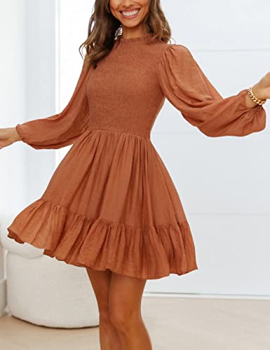 ADEWEL Women's Long Sleeve Mock Neck Ruffle Mini Dress