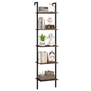5 Tier Wall Mount Ladder Shelf with Anti-Tipping Kits for Home Office-Rustic Brown