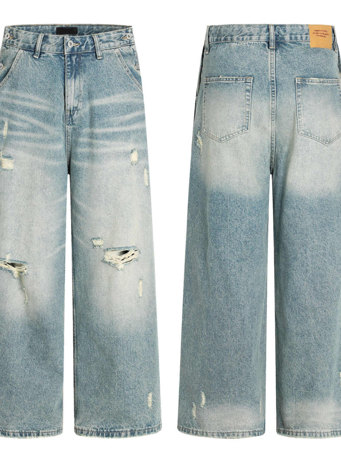 Water Washed Hole Jeans Summer Loose Straight