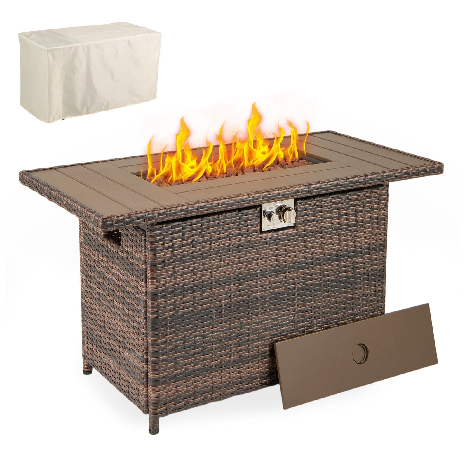 44.5 Inch Propane Fire Pit Table Rattan Gas 2-in-1 with Stainless Steel Burner-Black