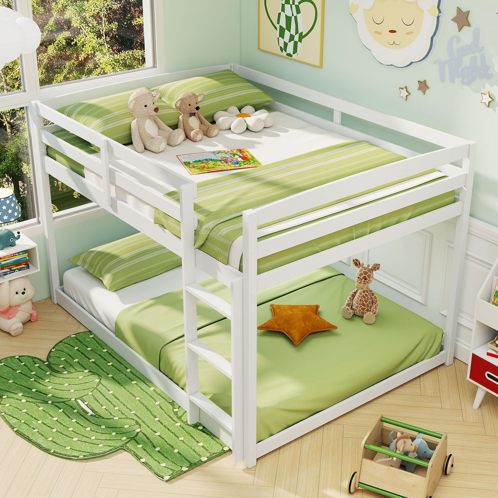 Full Over Full Bunk Bed Low-to-ground Bunk Bed-Gray
